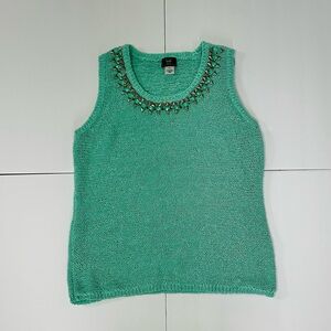 Embellished Knit Tank Top in Green